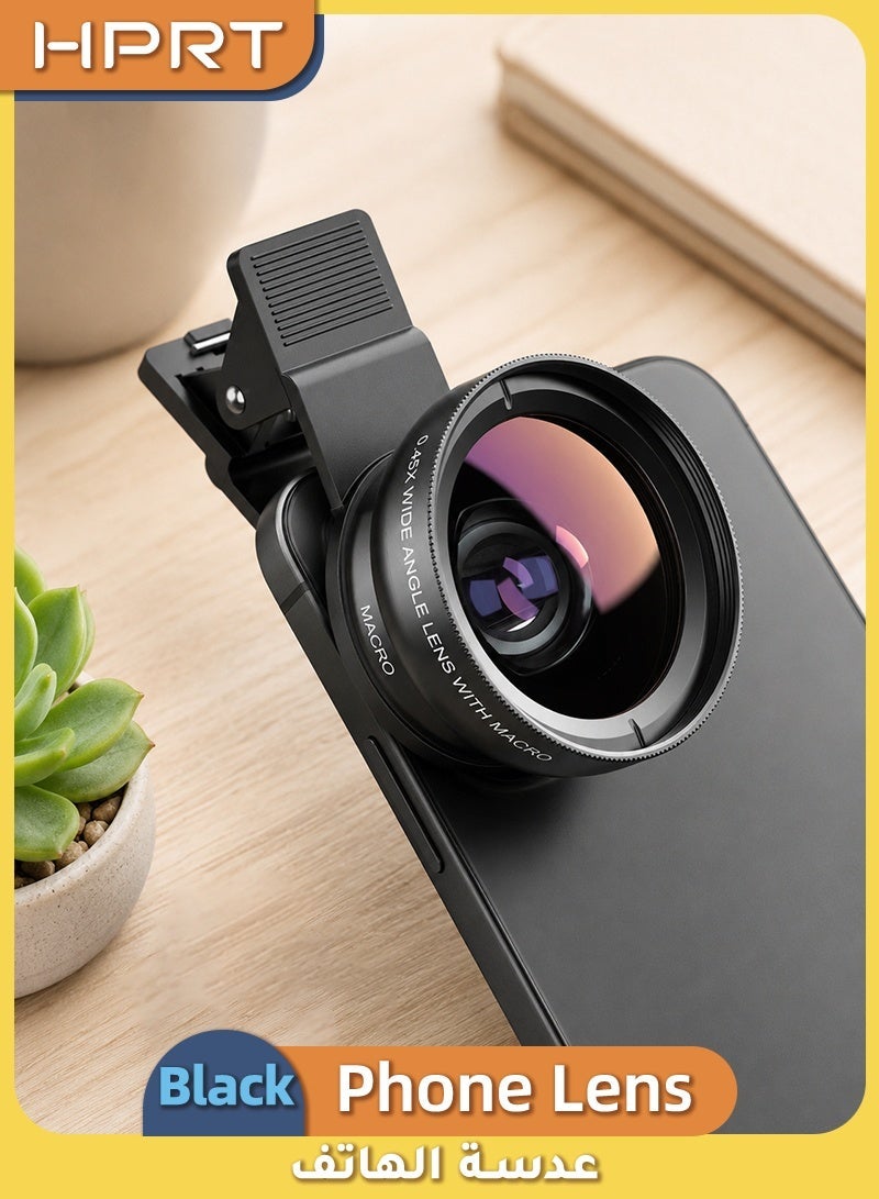 HPRT 2 In 1 Phone Lens, 0.45X Wide Angle + 12.5X Macro Lens for iPhone and Android, HD Optical Glass Clip-on Lens Kit for Travel, Vacation and Creative Photography, Phone Accessories - Image 1