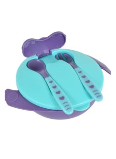 Dr Gym Feeding Bowl With Fork And Spoon Jelly Turquoise/Purple  - Image 1