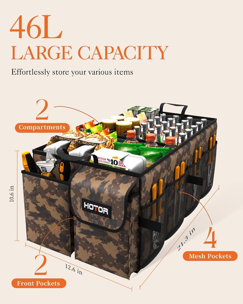 HOTOR Foldable Trunk Organizer - Brown Camouflage Car Organizer for SUVs & Sedans - Image 3