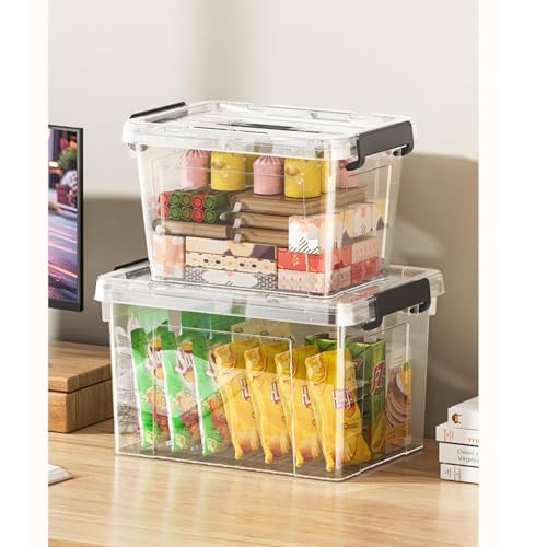 Ash  Roh Ash & Roh Multi-Size Transparent Storage Bins, Stackable Plastic Organizer Containers with Black Latches for Easy Access and Storage (pack of 1, small 35cm x 24cm x 21cm) - Image 3