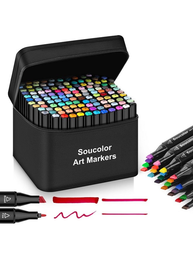 Soucolor Soucolor Alcohol Markers, 131 Dual Tip Permanent Artist Art Markers for Adult Coloring, Sketching and Illustrations, with Case for Easy Storage, Alcohol Based Markers for Book Painting and Card Making  - Image 1