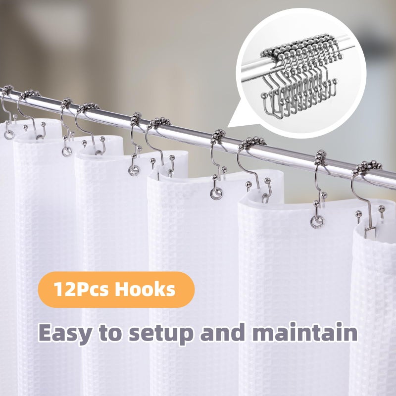 LaCyan 3 in 1 Waterproof Waffle Weave Shower Curtain and Clear Liner Set with 12 Stainless Steel Hooks Double Sided for Bathroom 72 Inches Heavy Duty Polyester Fabric Shower Curtains 72x72 - Image 2
