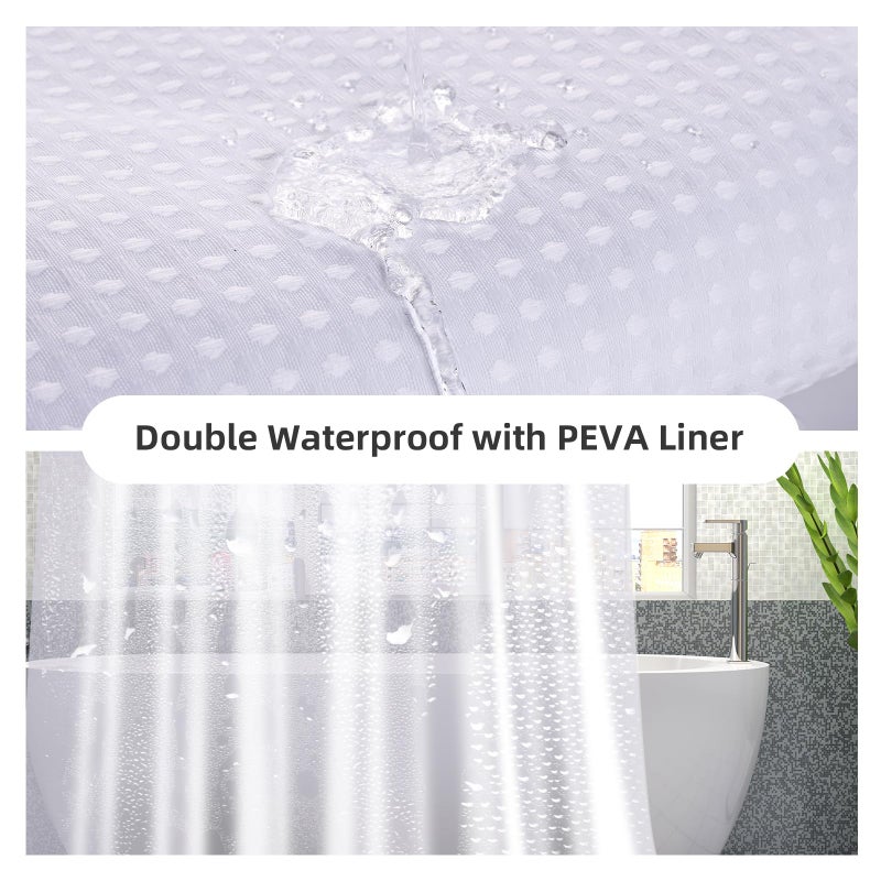LaCyan 3 in 1 Waterproof Waffle Weave Shower Curtain and Clear Liner Set with 12 Stainless Steel Hooks Double Sided for Bathroom 72 Inches Heavy Duty Polyester Fabric Shower Curtains 72x72 - Image 3