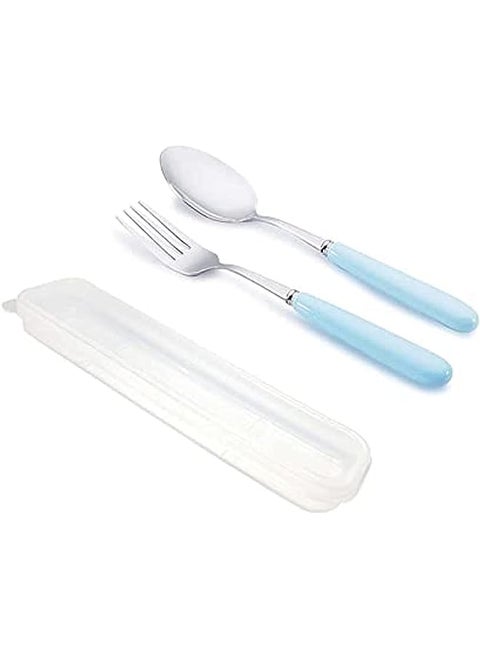 Flatware Set with Case 304 Stainless Steel Fork and Spoon Reusable Flatware Set Dishwasher Safe Flatware Utensils with Ceramics Colored Handle for To Go Anywhere (BLUE)