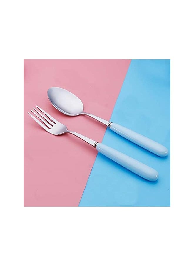 vesus Flatware Set with Case 304 Stainless Steel Fork and Spoon Reusable Flatware Set Dishwasher Safe Flatware Utensils with Ceramics Colored Handle for To Go Anywhere (BLUE)  - Image 2