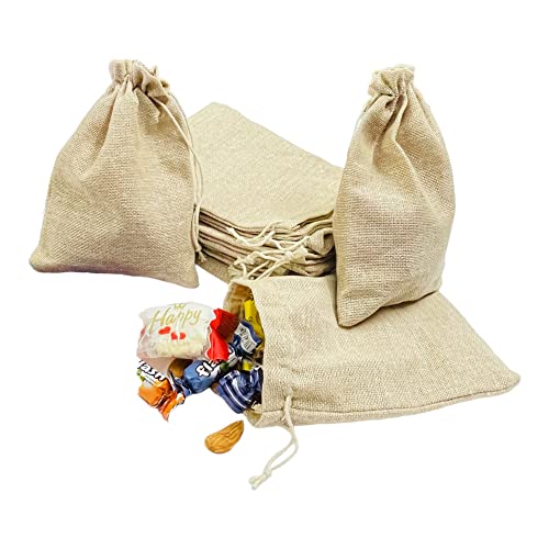 KRIWIN Ten Cotton Jute Drawstring Closure Small Size Gift Potli Bags Pouches(17.78 X 12.5 cm; Beige) (10) - Image 1
