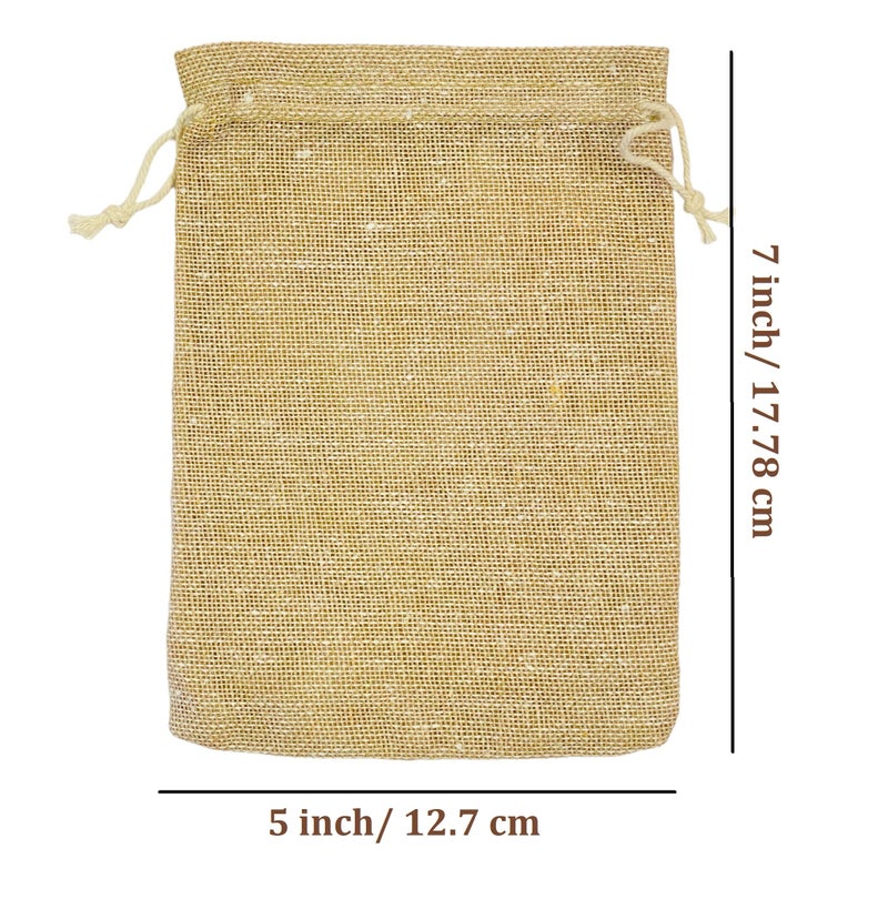 KRIWIN Ten Cotton Jute Drawstring Closure Small Size Gift Potli Bags Pouches(17.78 X 12.5 cm; Beige) (10) - Image 4