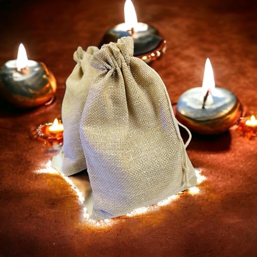 KRIWIN Ten Cotton Jute Drawstring Closure Small Size Gift Potli Bags Pouches(17.78 X 12.5 cm; Beige) (10) - Image 5