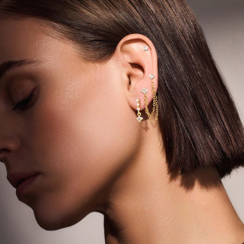 Robaice Dangle Earrings for Women, 14K Gold Plated Dainty Chain Earrings for Women Trendy Hypoallergenic Hoop CZ Stud Earring Stacks Set Jewelry Gift - Image 4