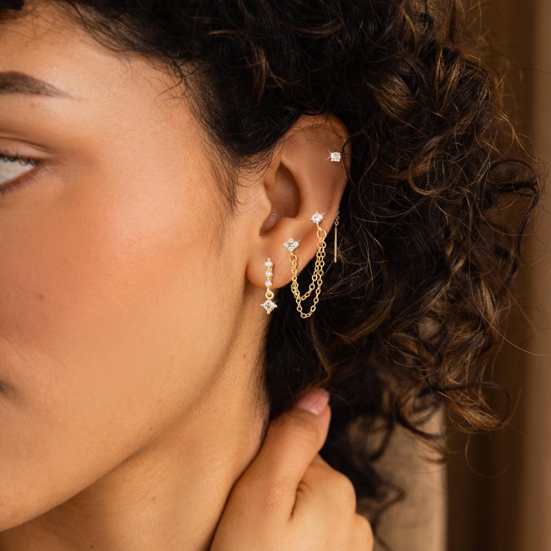 Robaice Dangle Earrings for Women, 14K Gold Plated Dainty Chain Earrings for Women Trendy Hypoallergenic Hoop CZ Stud Earring Stacks Set Jewelry Gift - Image 3