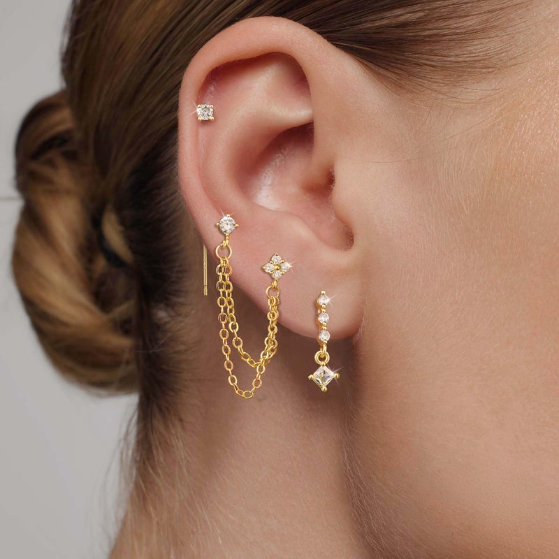 Robaice Dangle Earrings for Women, 14K Gold Plated Dainty Chain Earrings for Women Trendy Hypoallergenic Hoop CZ Stud Earring Stacks Set Jewelry Gift - Image 2