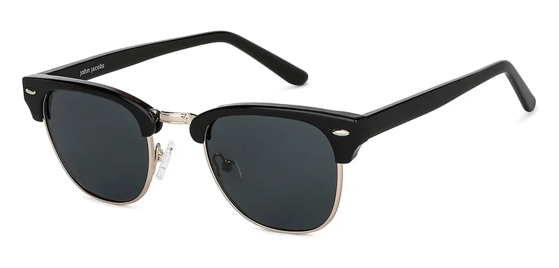 John Jacobs JJ Tints Full Rim Clubmaster Frame Polarized &amp; UV Protected Sunglasses JJ S13088S - 46mm - Black