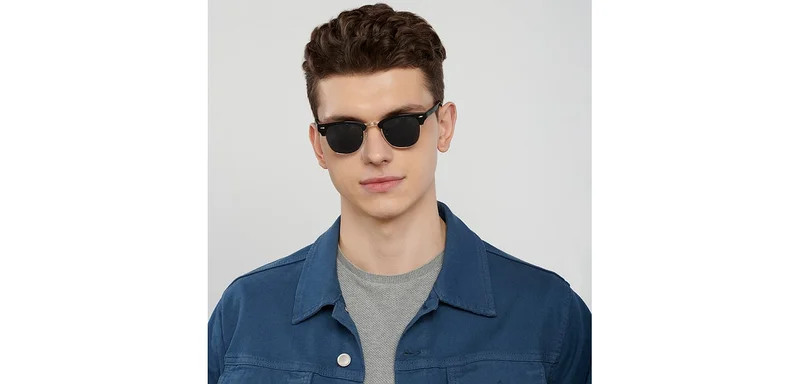 John Jacobs JJ Tints Full Rim Clubmaster Frame Polarized &amp; UV Protected Sunglasses JJ S13088S - 46mm - Black