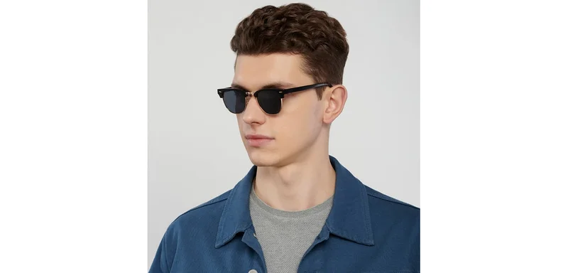 John Jacobs JJ Tints Full Rim Clubmaster Frame Polarized &amp; UV Protected Sunglasses JJ S13088S - 46mm - Black