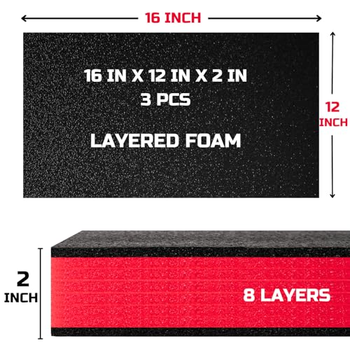 ONREVA Tool Box Foam 16x12x2 inch 3Pack, Foam Inserts for Cases, Polyethylene Storage Sheets for Toolbox Hard Case, Tool Shadow Insert, Kaizen Organizer Sheet, Black with Red - Image 2