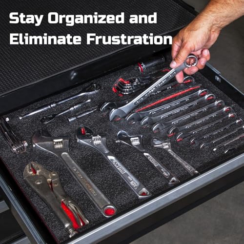 ONREVA Tool Box Foam 16x12x2 inch 3Pack, Foam Inserts for Cases, Polyethylene Storage Sheets for Toolbox Hard Case, Tool Shadow Insert, Kaizen Organizer Sheet, Black with Red - Image 5