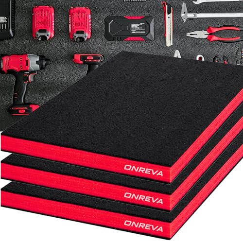 ONREVA Tool Box Foam 16x12x2 inch 3Pack, Foam Inserts for Cases, Polyethylene Storage Sheets for Toolbox Hard Case, Tool Shadow Insert, Kaizen Organizer Sheet, Black with Red - Image 1