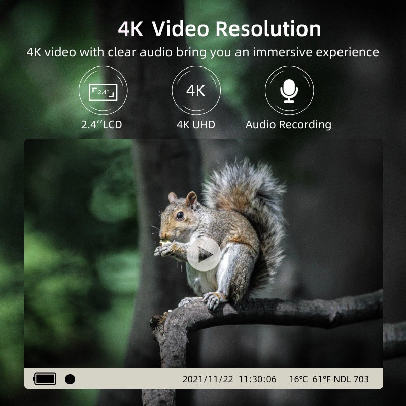 كاميرا مراقبة لاسلكية للمسارات بدقة 4K، كاميرا صيد لاسلكية واي فاي، مزودة بمستشعر PIR، رؤية ليلية، مصيدة تصوير. - Image 4
