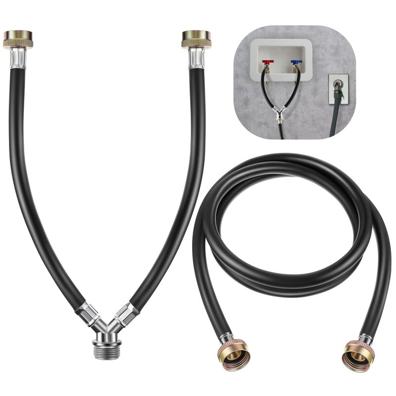 Dreyoo Y Mixer Hose Connector with Washing Machine Hose 1FT Hot and Cold Water Supply Splitter and 6FT Washing Machine ConnectorBlackRubber