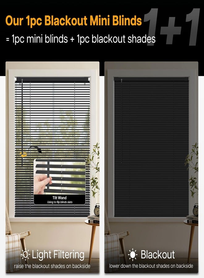 LazBlinds No Tools No Drill Cordless 1" Vinyl Mini Blinds, 100% Blackout Blinds for Indoor Windows, Room Darkening Privacy Window Blinds and Shades for Interior, 22 1/2" W x 64" H, Black - Image 3