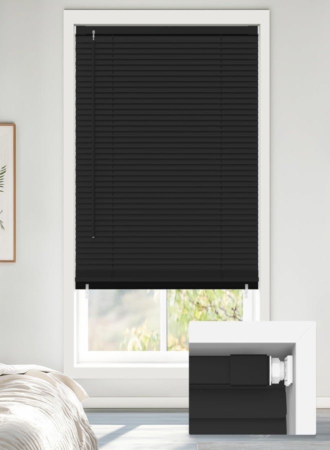 LazBlinds No Tools No Drill Cordless 1" Vinyl Mini Blinds, 100% Blackout Blinds for Indoor Windows, Room Darkening Privacy Window Blinds and Shades for Interior, 22 1/2" W x 64" H, Black - Image 1