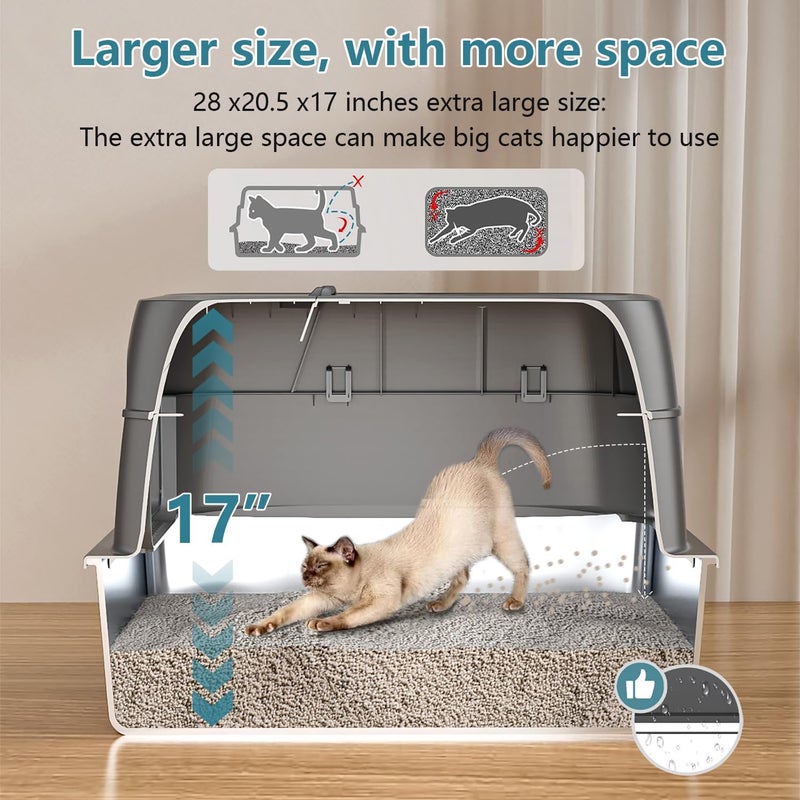 KMNSUN XXXL Jumbo Stainless Steel Litter Box with Lid, 26" L x 18" W x 17" H Extra Large Stainless Steel Litter Box, 400 Count Cat Poop Bags + Cat Litter Mat,Non-Sticky, Anti-Leakage, Easy to Clean - Image 3