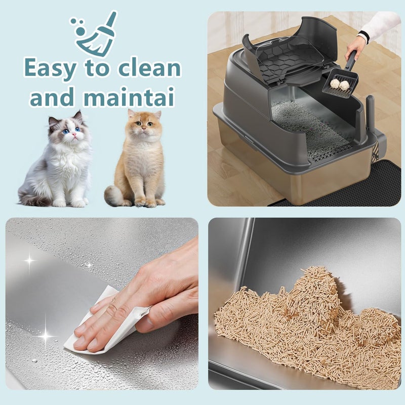 KMNSUN XXXL Jumbo Stainless Steel Litter Box with Lid, 26" L x 18" W x 17" H Extra Large Stainless Steel Litter Box, 400 Count Cat Poop Bags + Cat Litter Mat,Non-Sticky, Anti-Leakage, Easy to Clean - Image 5