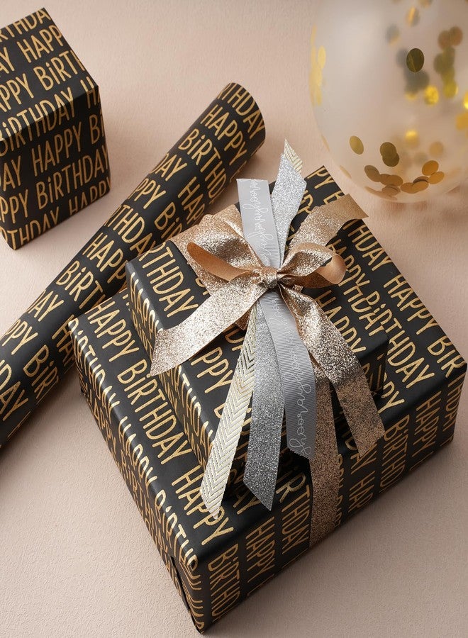 BIOBROWN Birthday Wrapping Paper Text Happy Birthday Design for Boys Men - Image 2