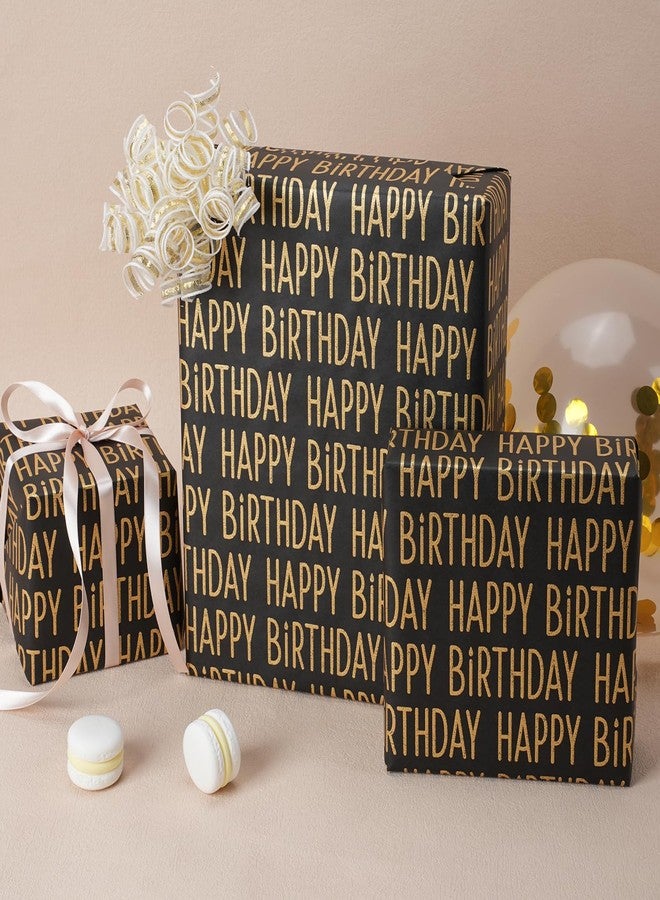 BIOBROWN Birthday Wrapping Paper Text Happy Birthday Design for Boys Men - Image 3