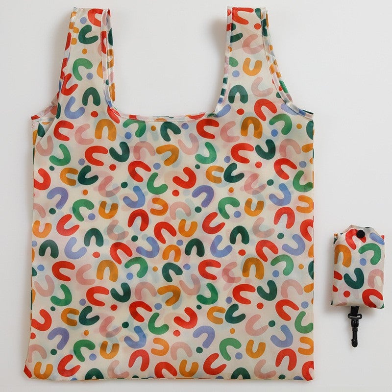 Foldable Shopping Bag Travel Shoulder Portable Large Shopping Tote Bag Food Shopping Bag Storage Bag Plastic hook—letter pie 