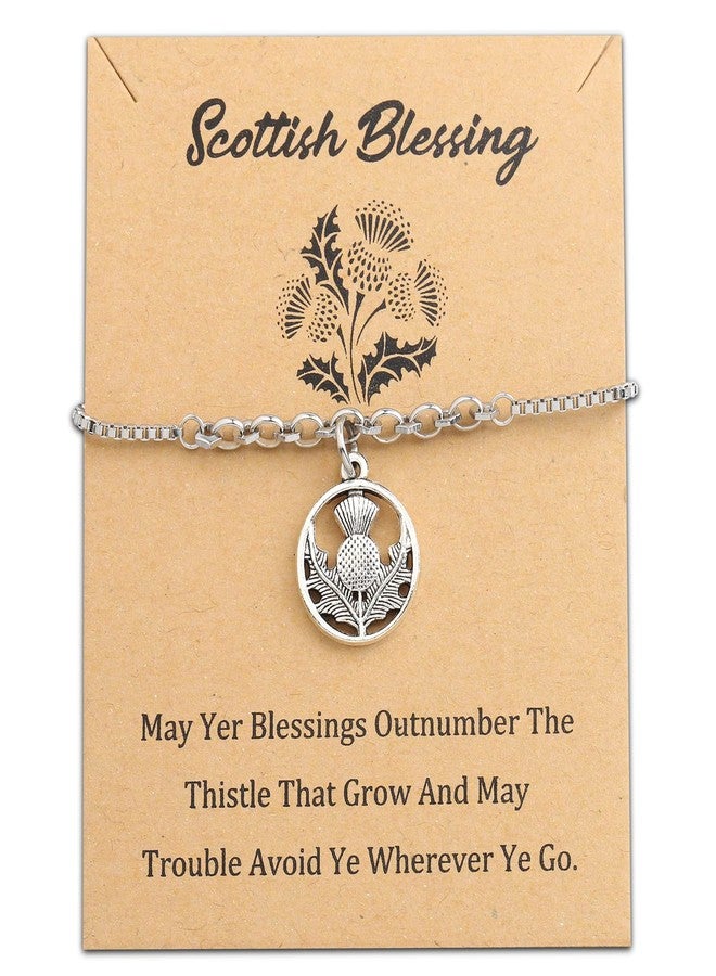 bobauna Scottish Thistle Necklace/Bracelet Scottish Blessing Card Jewelry Gift May Yer Blessings Outnumber The Thistle That Grow (Scottish card bracelet) - Image 1