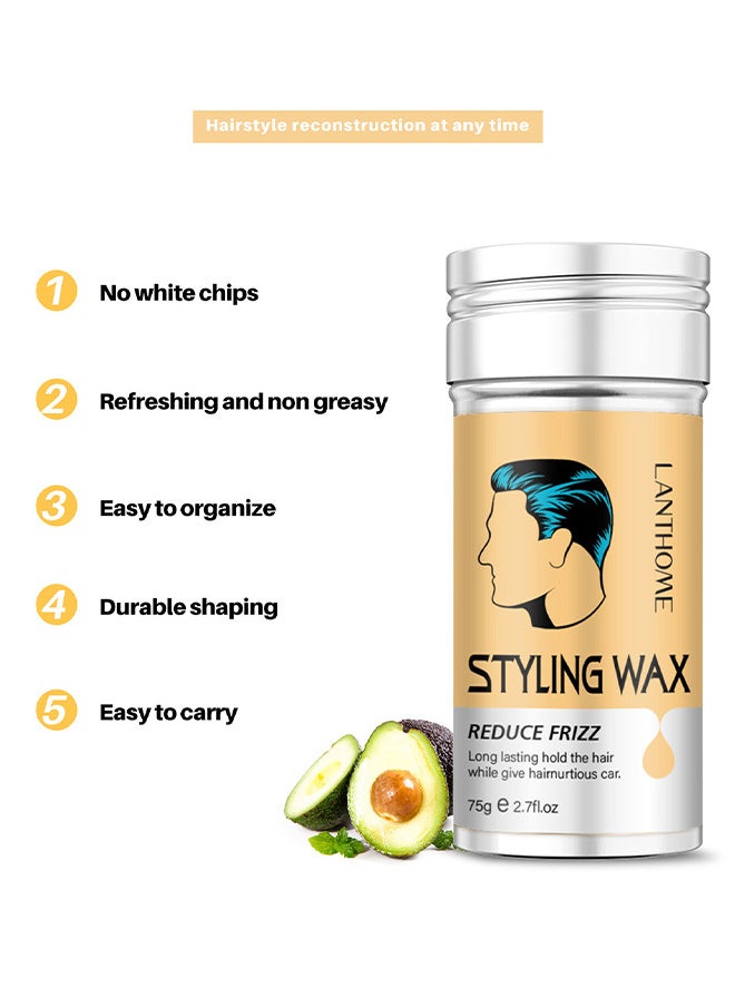 Lanthome Styling Hair Wax, Hair Wax Stick, Men's Styling Fragrance Natural Fluffy Oil Head Cream 75G  - Image 4