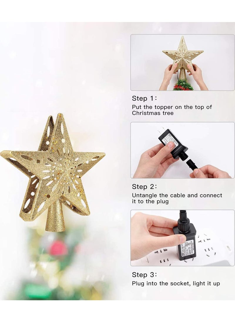 ماركة غير محددة - ضوء بروجيكتور LED دوار ثلاثي الأبعاد على شكل ندفة الثلج، ضوء زخرفي (نجوم ذهبية) - Image 1