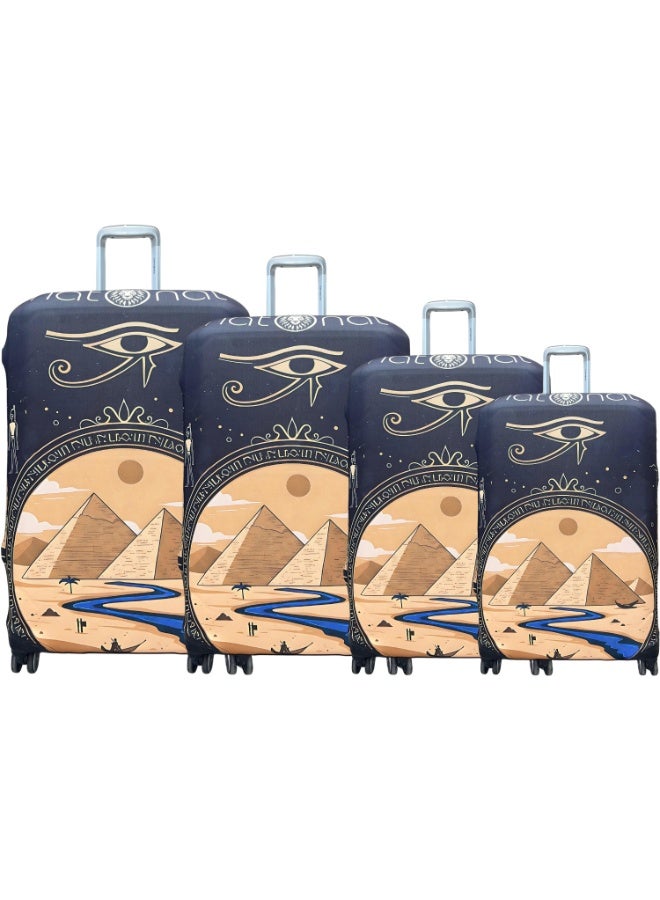 ناتونات غطاء واقي لشنط السفر غطاء شنطة مرن - مجموعة من 4 أحجام ( 1 صغير + 1 متوسط ​​+ 1 كبير + 1 كبير جدًا) - قابل للغسيل من السباندكس والبوليستر يحمي من الأوساخ والخدوش بطبعة أهرامات - Image 1