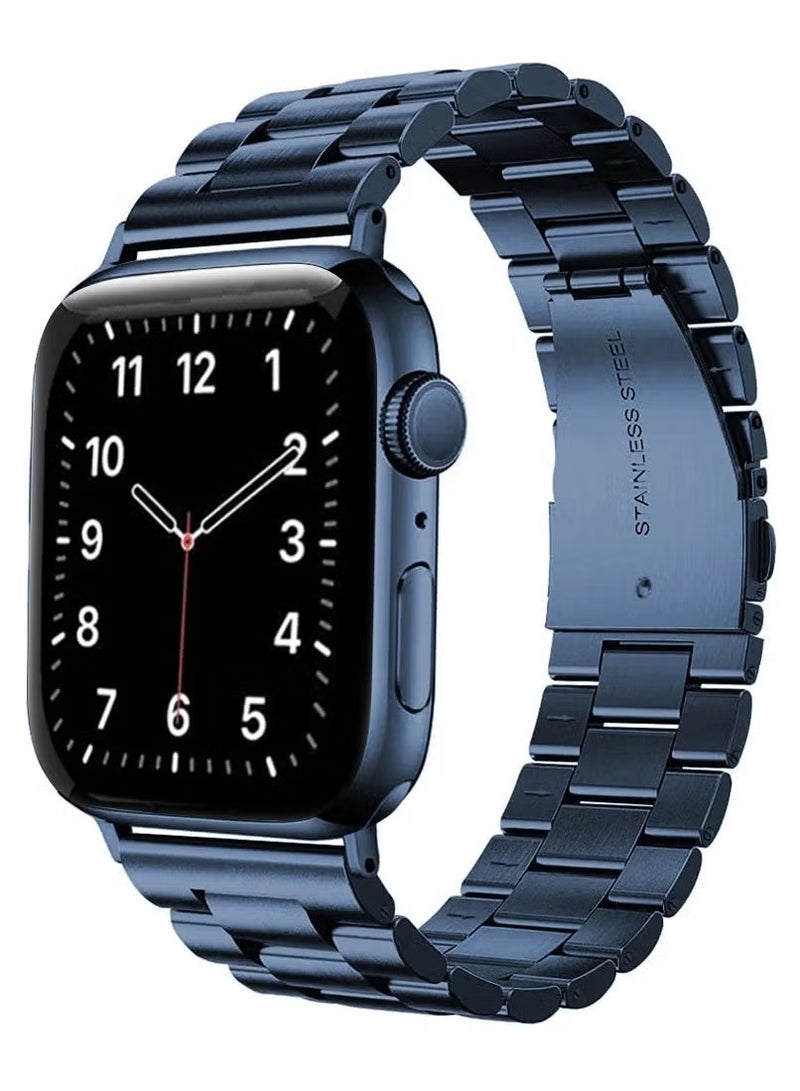 TIGER Stainless Steel Strap for iWatch 49mm, 46mm, 45mm, 44mm, 42mm – Blue Metal Replacement Band for Apple Watch Ultra 3, Ultra 2, Ultra, Series 10, 9, 8, 7, SE, 6, 5, 4, 3, 2, 1 – Durable, Adjustable, Elegant Design - Image 1