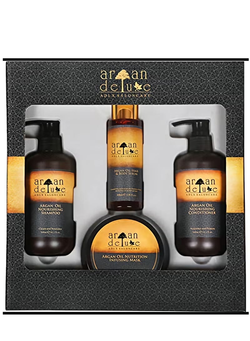 أرغان ديلوكس مجموعات العناية بالشعر الفاخرة من المغربية من ارجان ديلوكس، شامبو وبلسم مغذي مع قناع غني بالمغذيات وسيروم زيت - مجموعات للهدايا من 4 قطع - Image 2