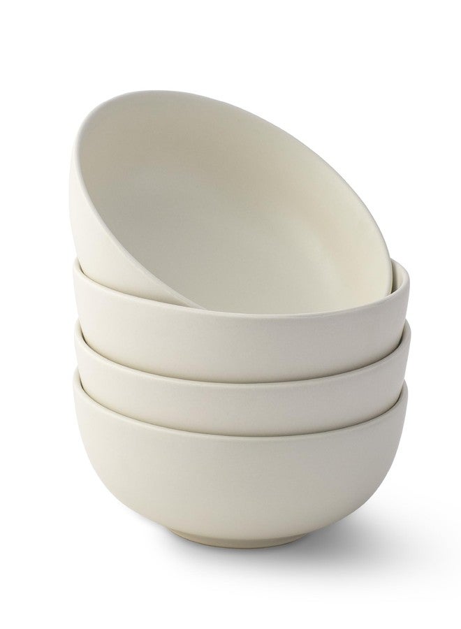 JoyJolt Mesa 30oz Stoneware Pasta Bowls Set of 4, Salad and Serving Bowl for Kitchen, Oatmeal, Soup, Dinner - Matte Linen White, Dishwasher and Microwave Safe, Wide and Shallow Plate - Image 1