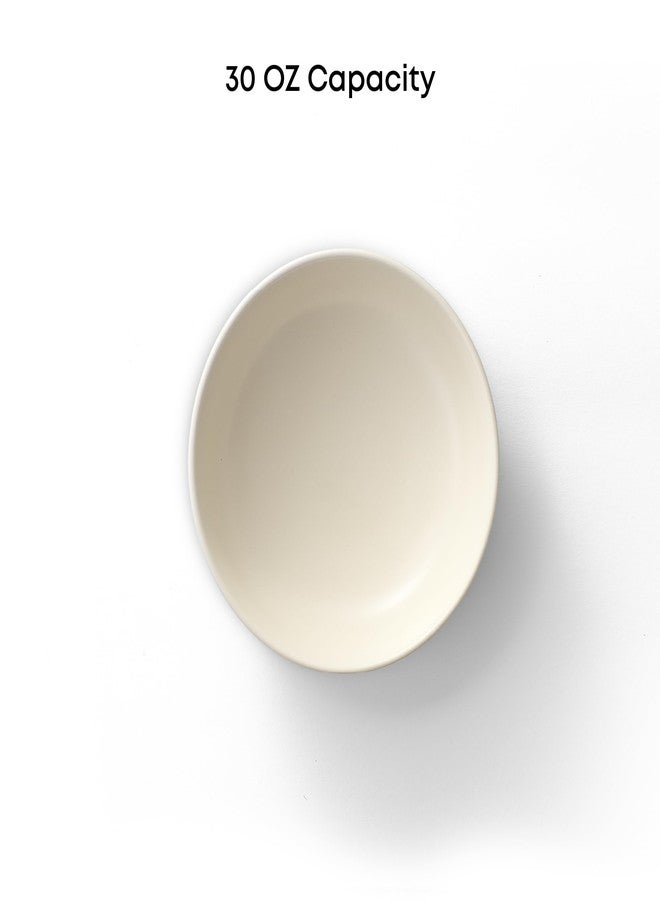 JoyJolt Mesa 30oz Stoneware Pasta Bowls Set of 4, Salad and Serving Bowl for Kitchen, Oatmeal, Soup, Dinner - Matte Linen White, Dishwasher and Microwave Safe, Wide and Shallow Plate - Image 2