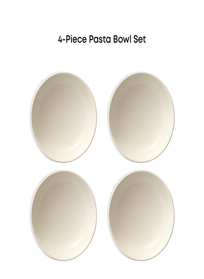 JoyJolt Mesa 30oz Stoneware Pasta Bowls Set of 4, Salad and Serving Bowl for Kitchen, Oatmeal, Soup, Dinner - Matte Linen White, Dishwasher and Microwave Safe, Wide and Shallow Plate - Image 3