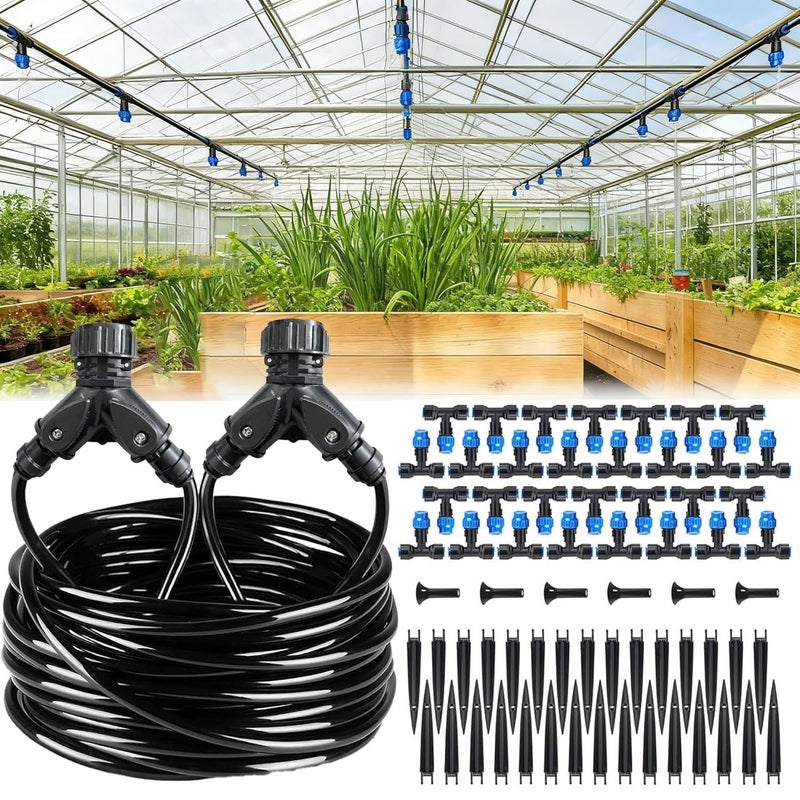 18 118Ft Automatic Irrigation Kit Greenhouse Mist Cooling System For Hanging Plants With 1 4 Inch Adjustable Mist Nozzles Quick Connector Design For Courtyard Garden - Image 1