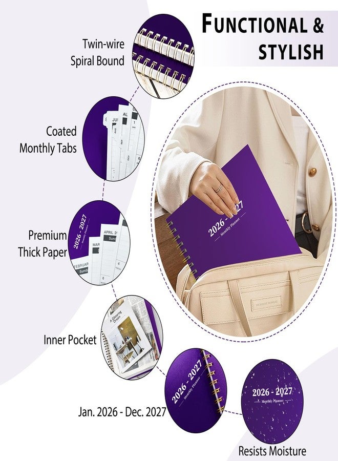 Ymumuda 2026 Planner-2 Year Monthly Planner 2026-2027, JAN.2026 - DEC.2027, 8.5" x 11", 26-27 Monthly Calendar,Large Planner with Spiral Bound, 24 Months Perfect for School Office Schedule - Purple - Image 4