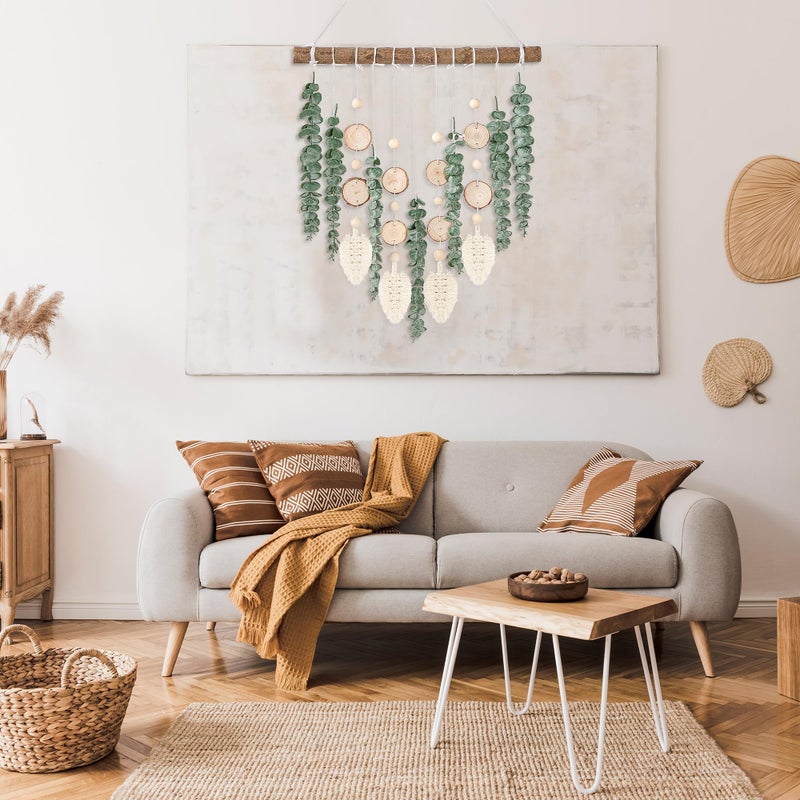 Sggvecsy 21â€™â€™ Eucalyptus Wall Hanging Decor Artificial Eucalyptus Plant Fake Greenery Leaves Boho Wall Decor with Wooden Stick for Bedroom Bathroom Kitchen Rustic Farmhouse Home Living Room Decoration - Image 4