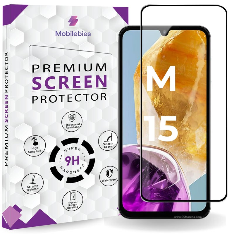 Mobilebies Premium Tempered Glass Screen Protector Guard For Samsung Galaxy M15 5G (6.5 Inch, Pack of 1) | Edge to Edge Coverage With Easy to installation kit - Image 1