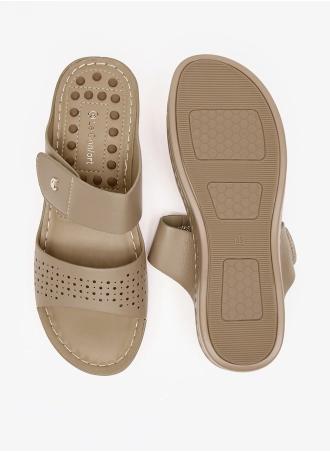 Le Confort Women Laser Cut Slip-On Sandals with Wedge Heel  - Image 4