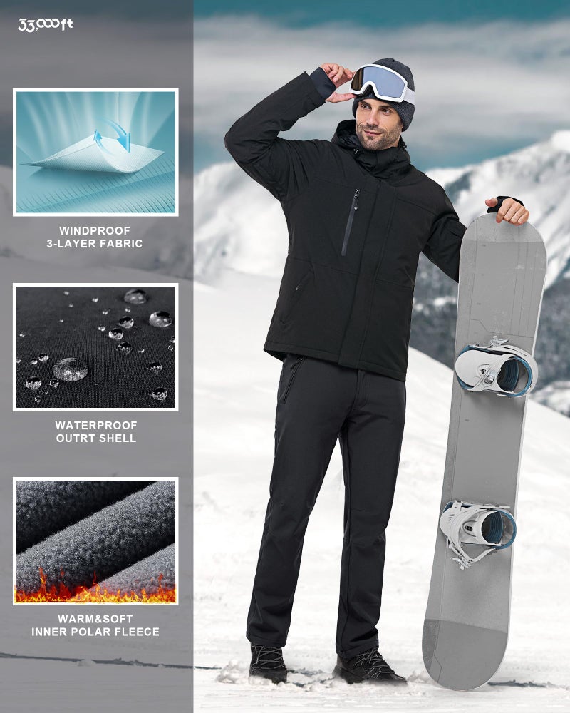 33,000ft Men's Winter Snow Ski Fleece Lined Pants Warm Waterproof Softshell Insulated for Snowboard Outdoor Work Hiking - Image 2