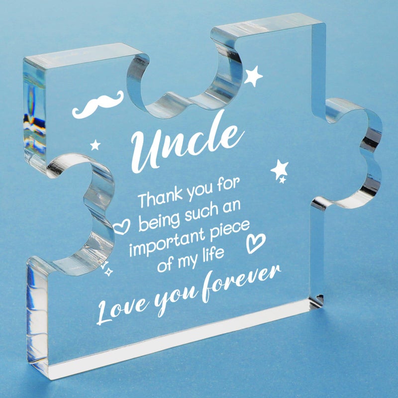 Funnli Uncle Gifts Acrylic Plaque with Sayings - Fathers Day Birthday Gifts For Uncle From Niece Nephew - 3.35 x 2.76 Inch Desk Decorations Card Gifts for Uncle - Image 1