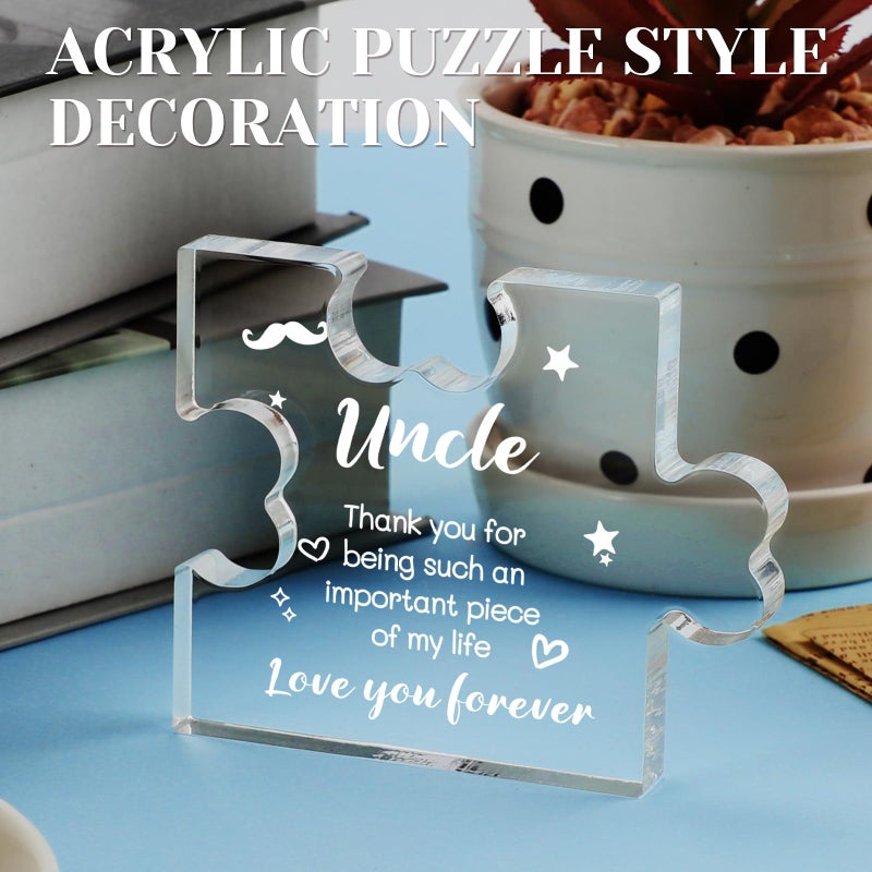 Funnli Uncle Gifts Acrylic Plaque with Sayings - Fathers Day Birthday Gifts For Uncle From Niece Nephew - 3.35 x 2.76 Inch Desk Decorations Card Gifts for Uncle - Image 3