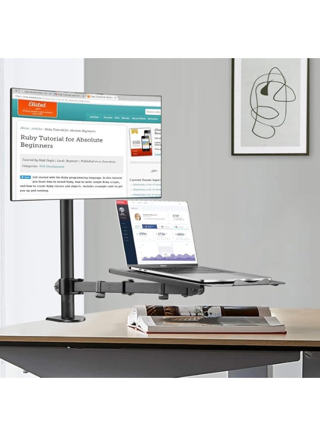 حامل قابل للتعديل للشاشة واللابتوب للمكتب – ذراع مفصلي لشاشات 13–32 بوصة وقاعدة للابتوب من 12–17 بوصة - Image 2