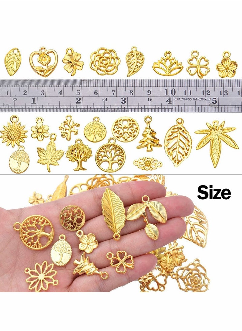 SYOSI Hollow Leaf Charms, 60 Pcs Gold Plated Leaves Charms Alloy Tree Leaves Charm Oranaments Pendants Decoration for Jewelry Making DIY Earring Necklace Hairpin Hair Clip Clothing Crafts (30 Style)  - Image 2