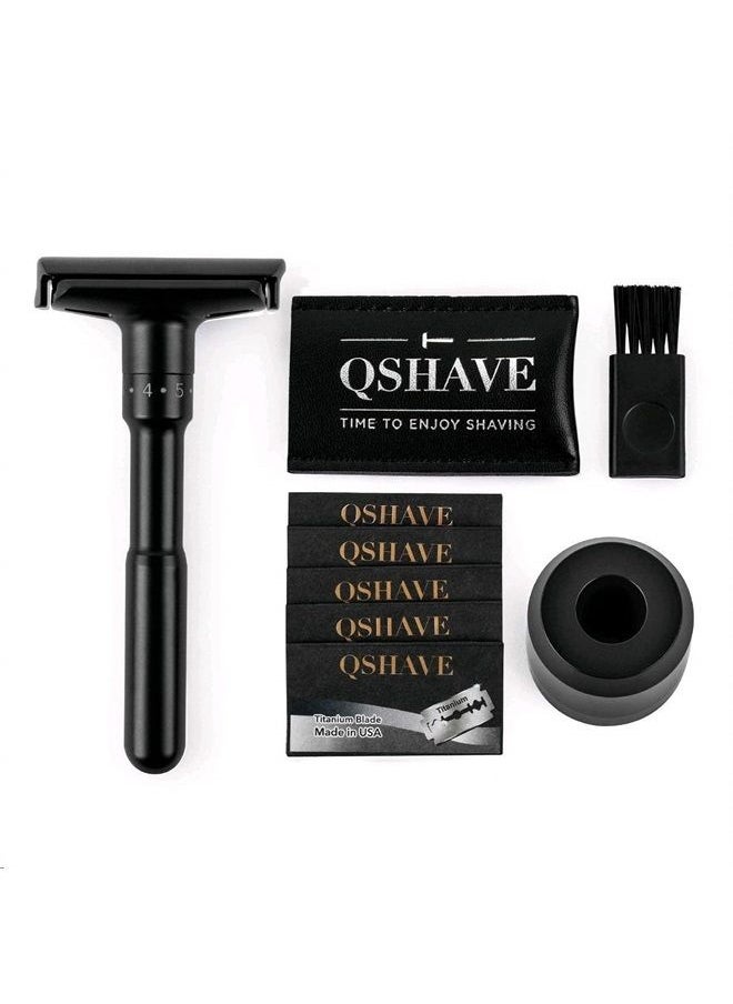 QSHAVE - Adjustable Double Edge Safety Shaving Razor Deluxe Set (Razor with Stand) - Image 1